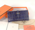 Hermes 3 fold wallet Crocodile stripes leather in Blue H3WCSLB