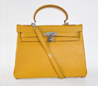 Hermes Kelly 32CM clemence leather in Yellow with Silver hardware K32LSYS