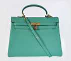 Hermes kelly 35CM clemence leather in Lake Green with Gold hardware K35CLGG