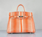 Hermes Birkin 35CM Orange Snake Leather Tote Bag Silver H6089
