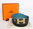 Hermes belt leather in Black/Medium Blue with H Gold Buckle H1002
