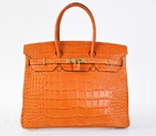 Hermes Birkin 35CM Crocodile stripes leather in Orange with Gold hardware H35CSOG