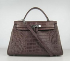 Hermes 32CM Dark Coffee Crocodile Stripe(silver) HKL32DCCSS19