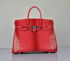 Hermes Birkin 35CM Red Snake Leather Tote Bag Silver H6089