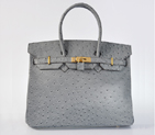 Hermes Birkin 35CM Ostrich stripes leather in Gray with Gold hardware H35OSGG