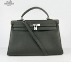 Hermes Kelly 35cm Togo Leather Bag Black 6308 Silver Hardware 6308
