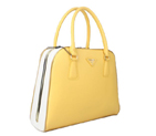Prada Saffiano Leather Medium Tote Bag BL5018 Yellow&White BL5018