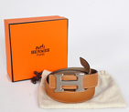 Hermes belt leather in Camel/Dark Grey with H Silver Buckle H1002