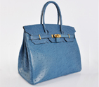 Hermes Birkin 35CM Ostrich stripes leather in Blue with Gold hardware H35POSG
