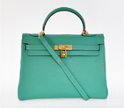 Hermes Kelly 32CM clemence leather in Lake Green with Gold hardware K32LSLGG