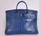 Hermes Birkin 40CM Crocodile stripes leather in Blue with Silver hardware H40CSBS