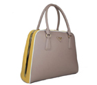 Prada Saffiano Leather Medium Tote Bag BL5018 Grey&Yellow BL5018