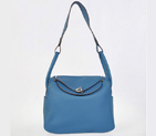 Hermes Lindy 30CM Havanne Handbags 1057 Blue Leather Silver Hardware H1057