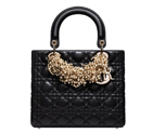 Black leather 'Lady Dior' bag and iridescent pearl necklace M0550OLCR M900