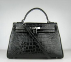 Hermes 32CM Black Crocodile Stripe(silver) HKL32BCSS016