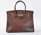Hermes Birkin 35CM Crocodile stripes leather in Dark Brown with Silver hardware H35POSG