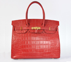 Hermes Birkin 35CM Crocodile stripes leather in Flame with Gold hardware H35POSG
