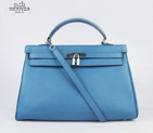 Hermes Kelly 35cm Togo Leather Bag Blue 6308 Silver Hardware 6308