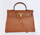 Hermes kelly 35CM dark camel clemence leather(Gold) HKL35DC