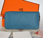 Hermes Evelyn Wallet clemence leather in Medium Blue A808