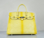 Hermes Birkin 35CM Lemon Snake Leather Tote Bag Silver H6089