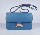 Hermes Constance Togo Leather Single Bag Blue Gold Hardware H020 H020