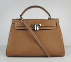 Hermes Kelly Handbags 32CM Light Coffee(silver) HKL32OLCS008
