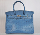Hermes Birkin 35CM Medium Blue Ostrich stripes leather(Silver) H35MBOSS